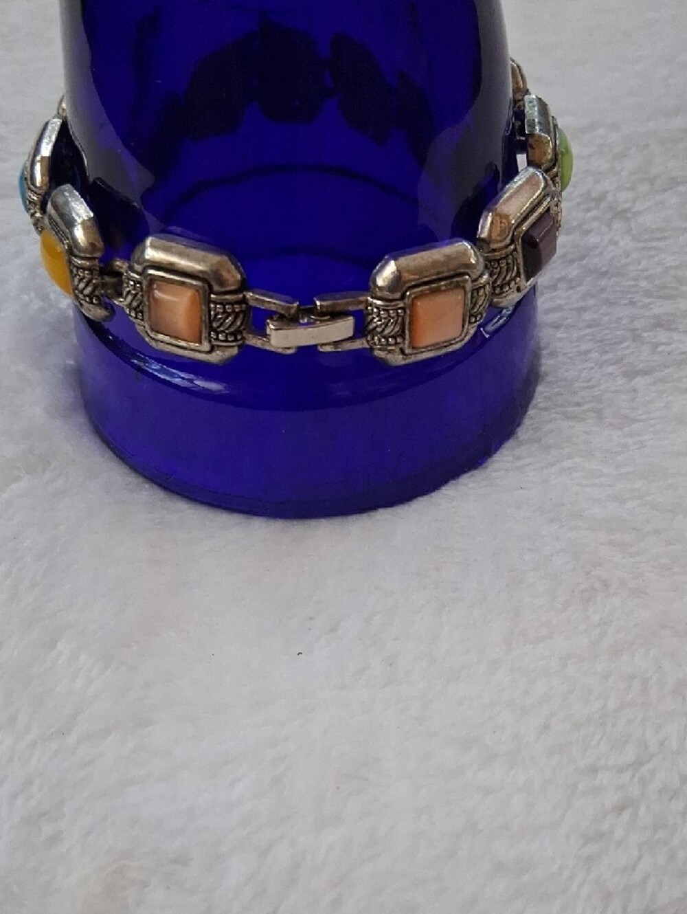 Vintage Multicolor Tile Bracelet with Silver-Tone Links - Picture 2 of 3